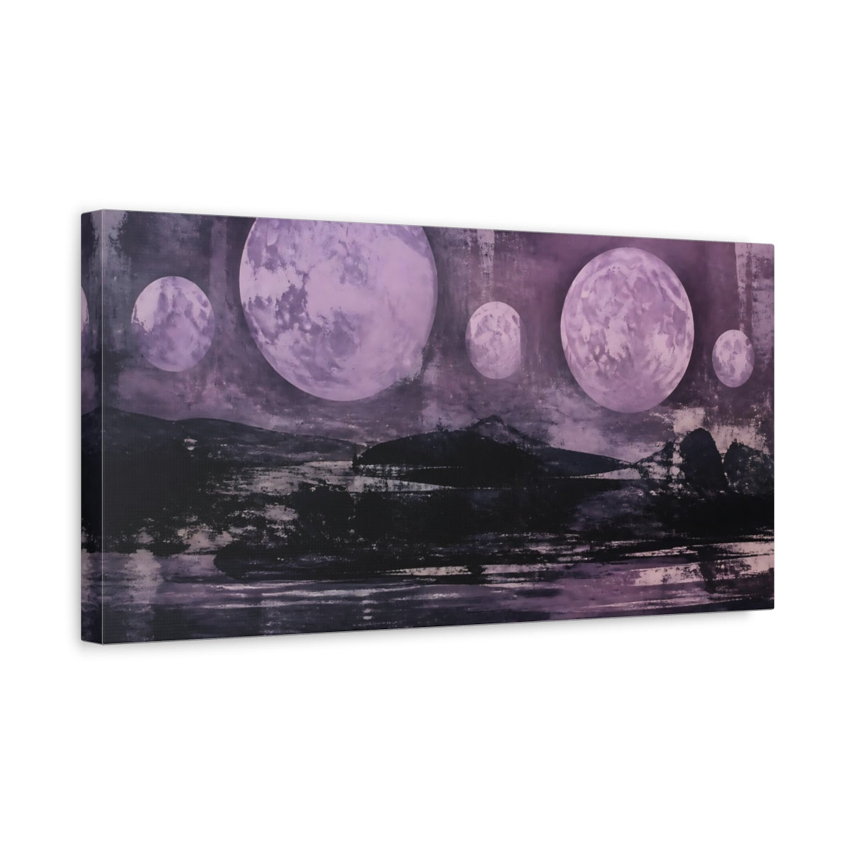 Side Mockup 3. Lilac Moons Over Ink Horizon shown as canvas print