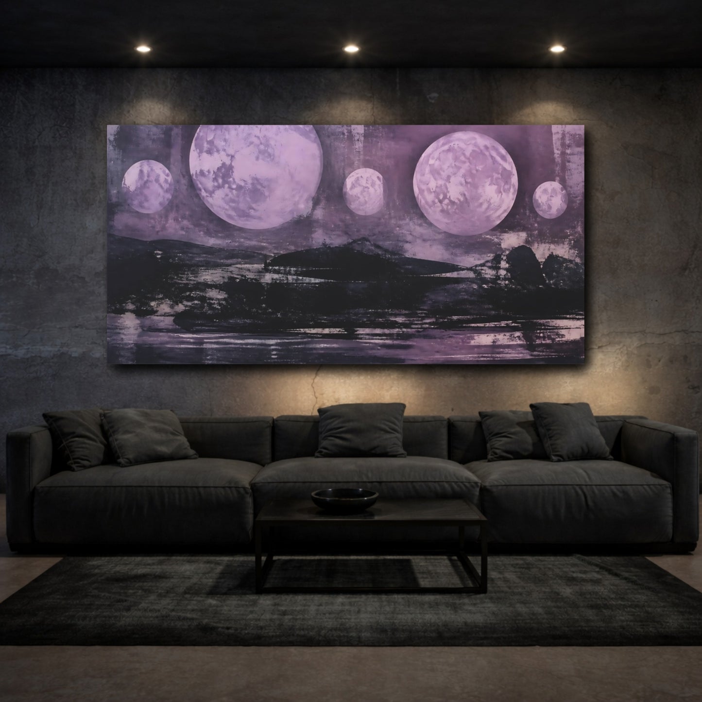 Mockup 3. Lilac Moons Over Ink Horizon shown as canvas print