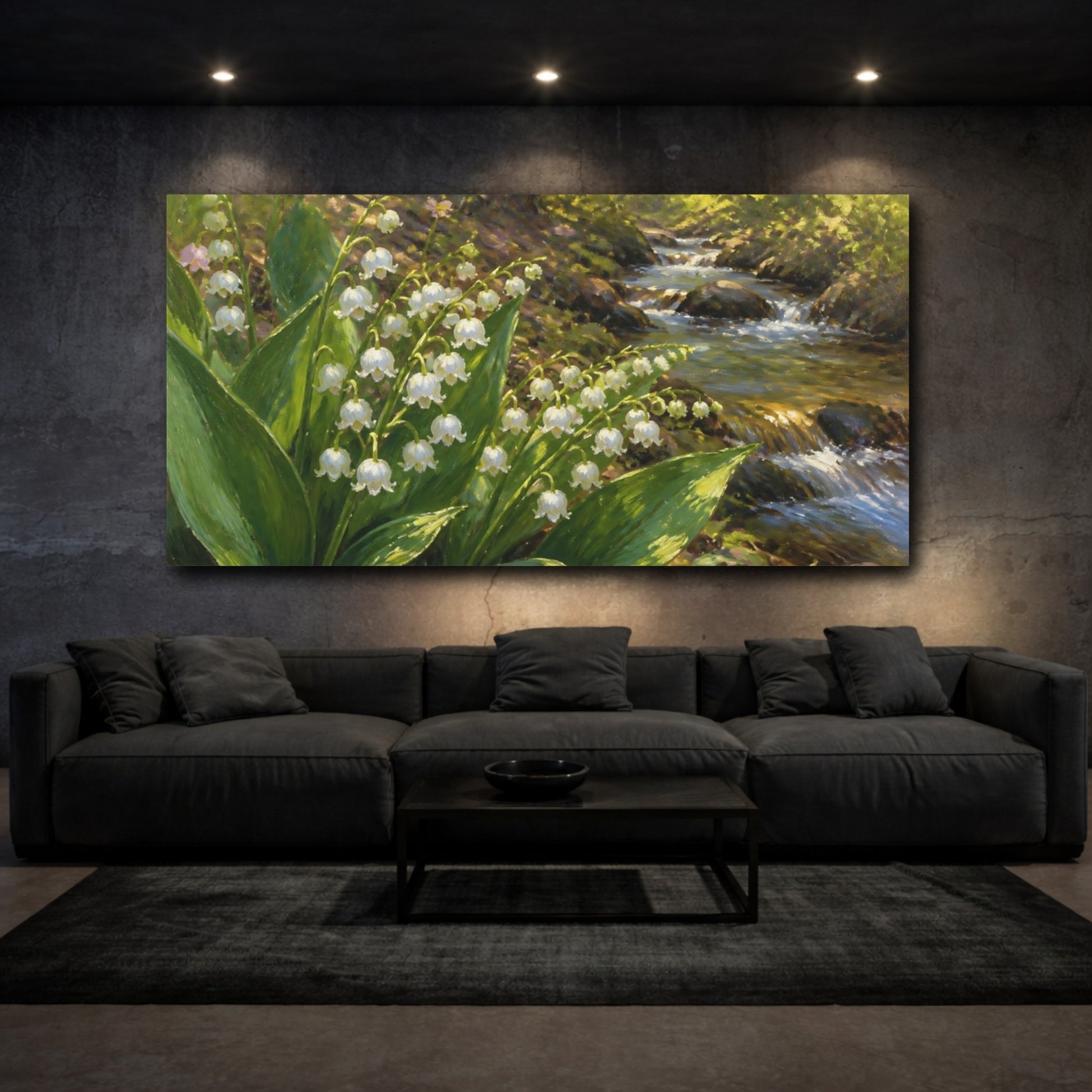 Mockup 3. Lily-Of-The-Valley Brook shown as canvas print