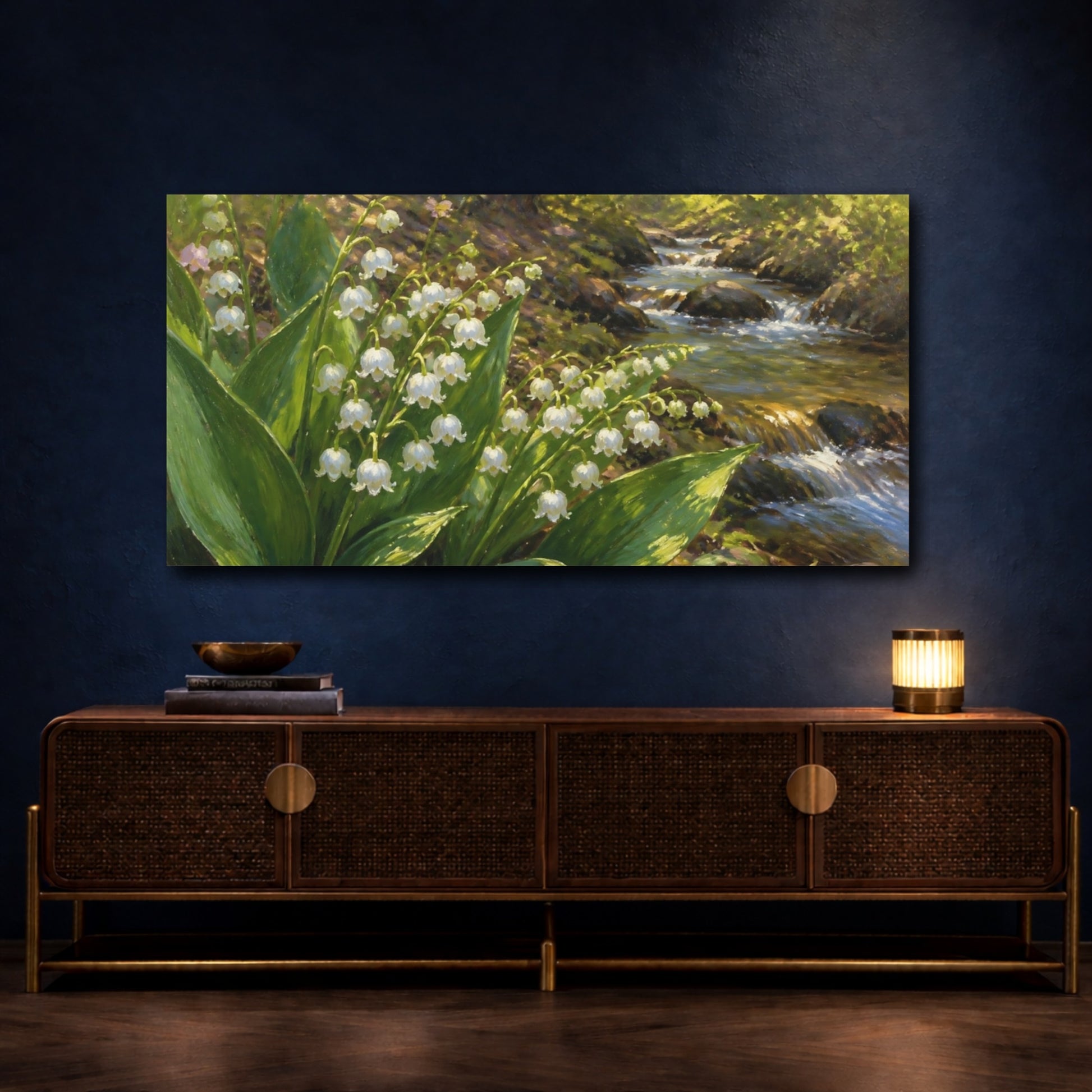 Mockup 4. Lily-Of-The-Valley Brook shown as canvas print