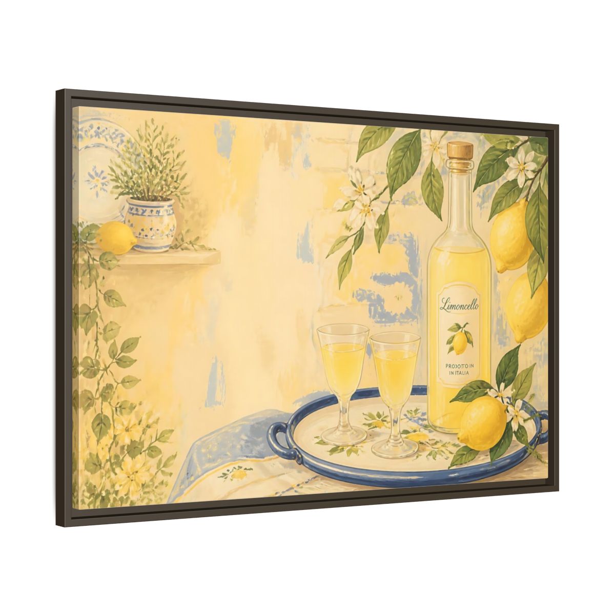 Main Mockup. Limoncello & Lemons shown as framed canvas print