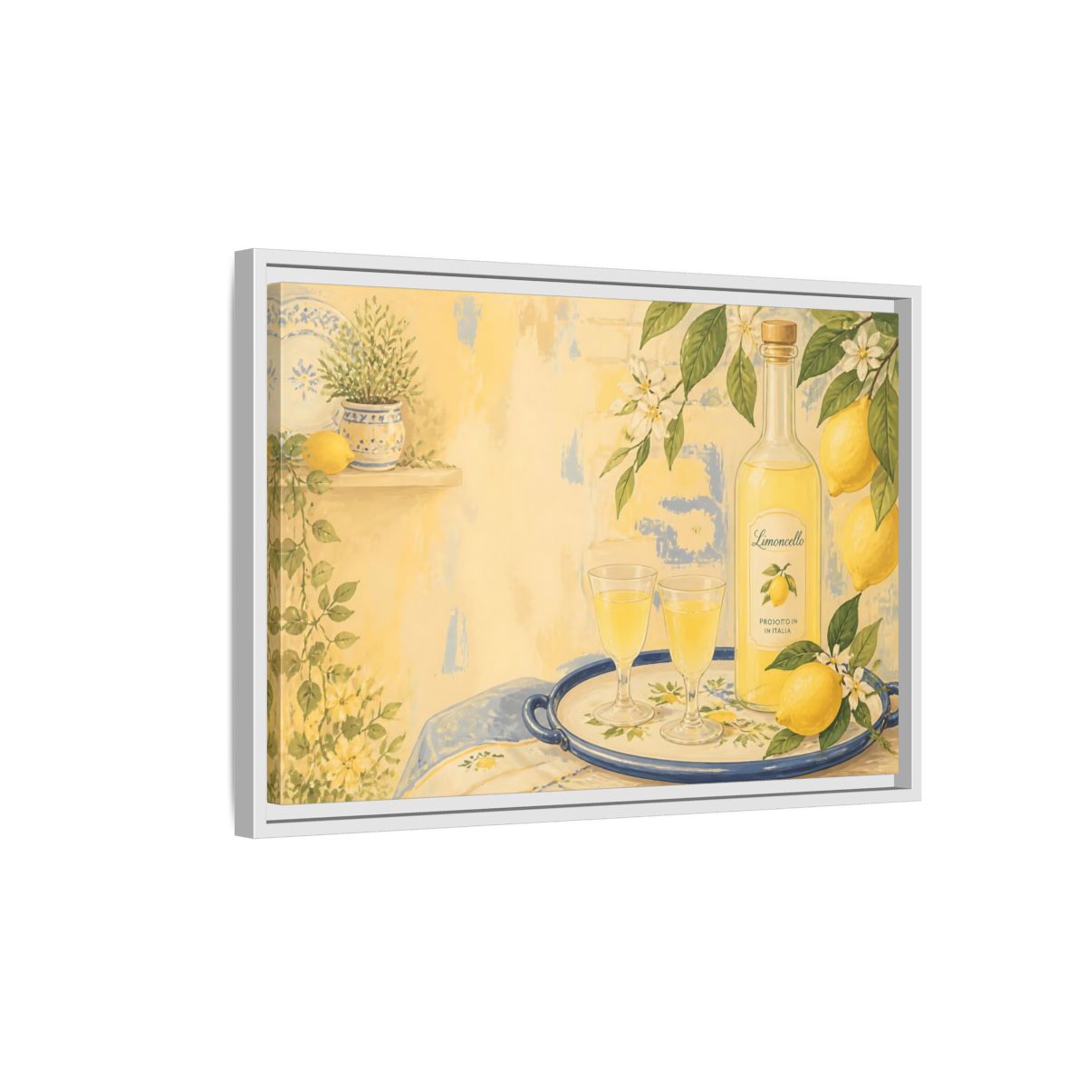 Side Mockup 1. Limoncello & Lemons shown as framed canvas print