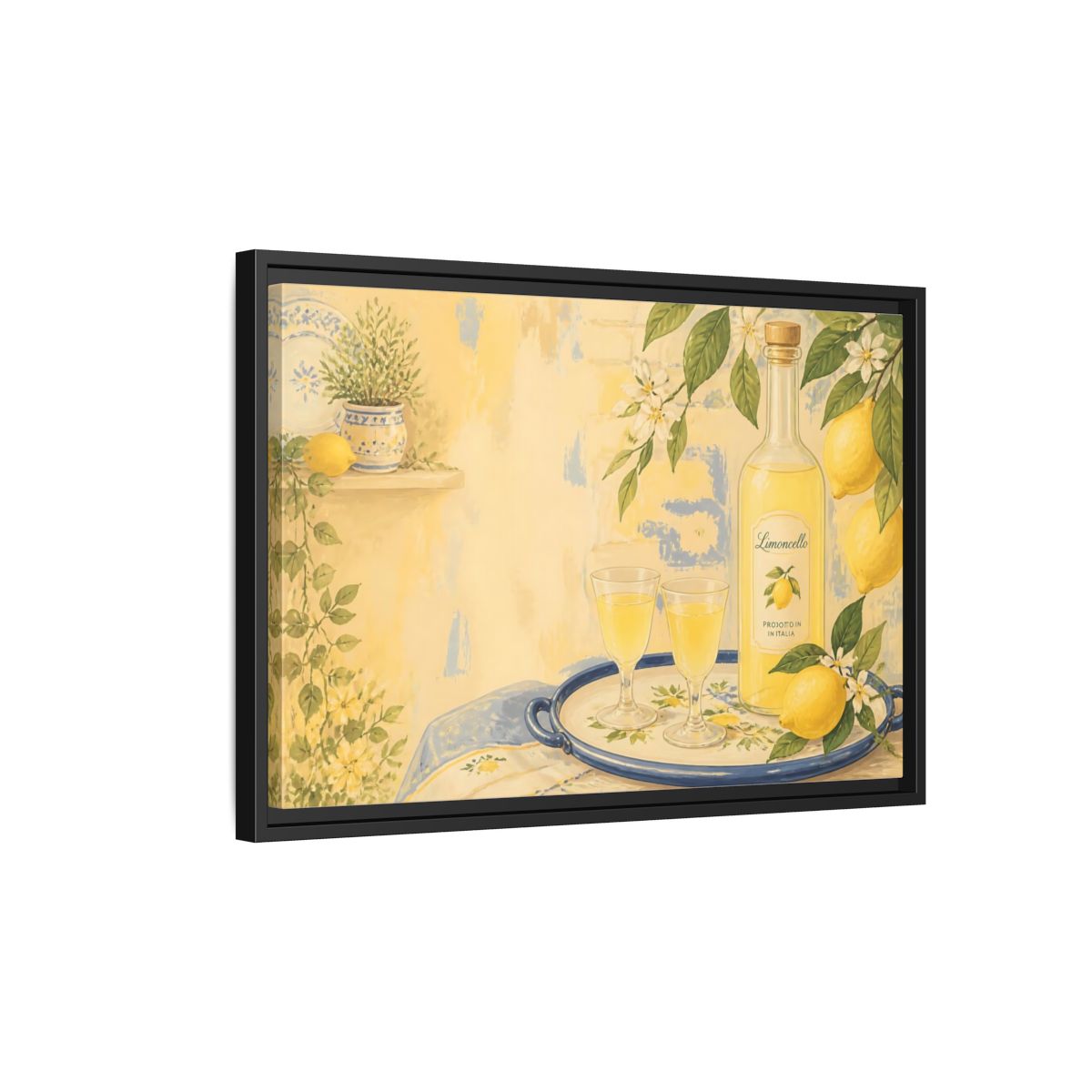 Side Mockup 3. Limoncello & Lemons shown as framed canvas print