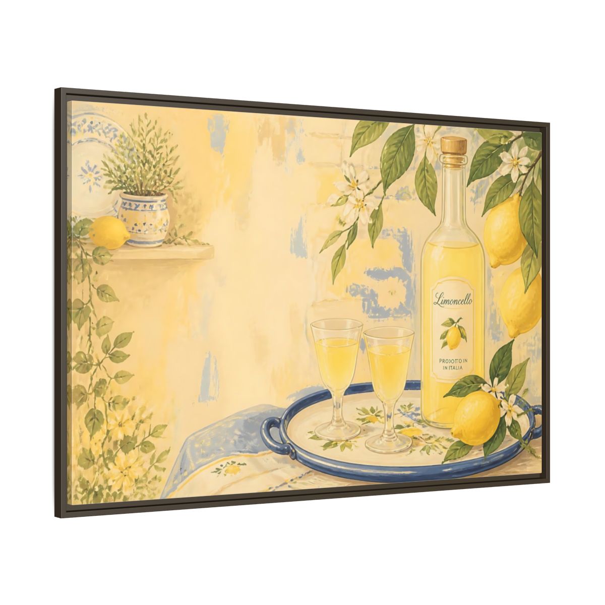 Side Mockup 8. Limoncello & Lemons shown as framed canvas print