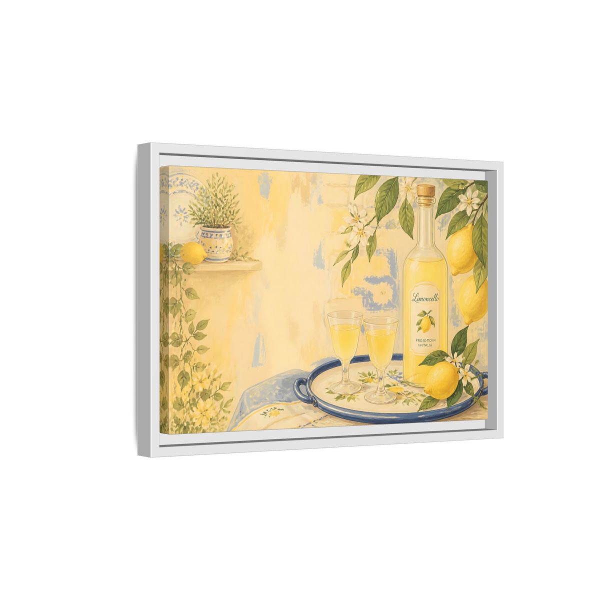 Side Mockup 4. Limoncello & Lemons shown as framed canvas print
