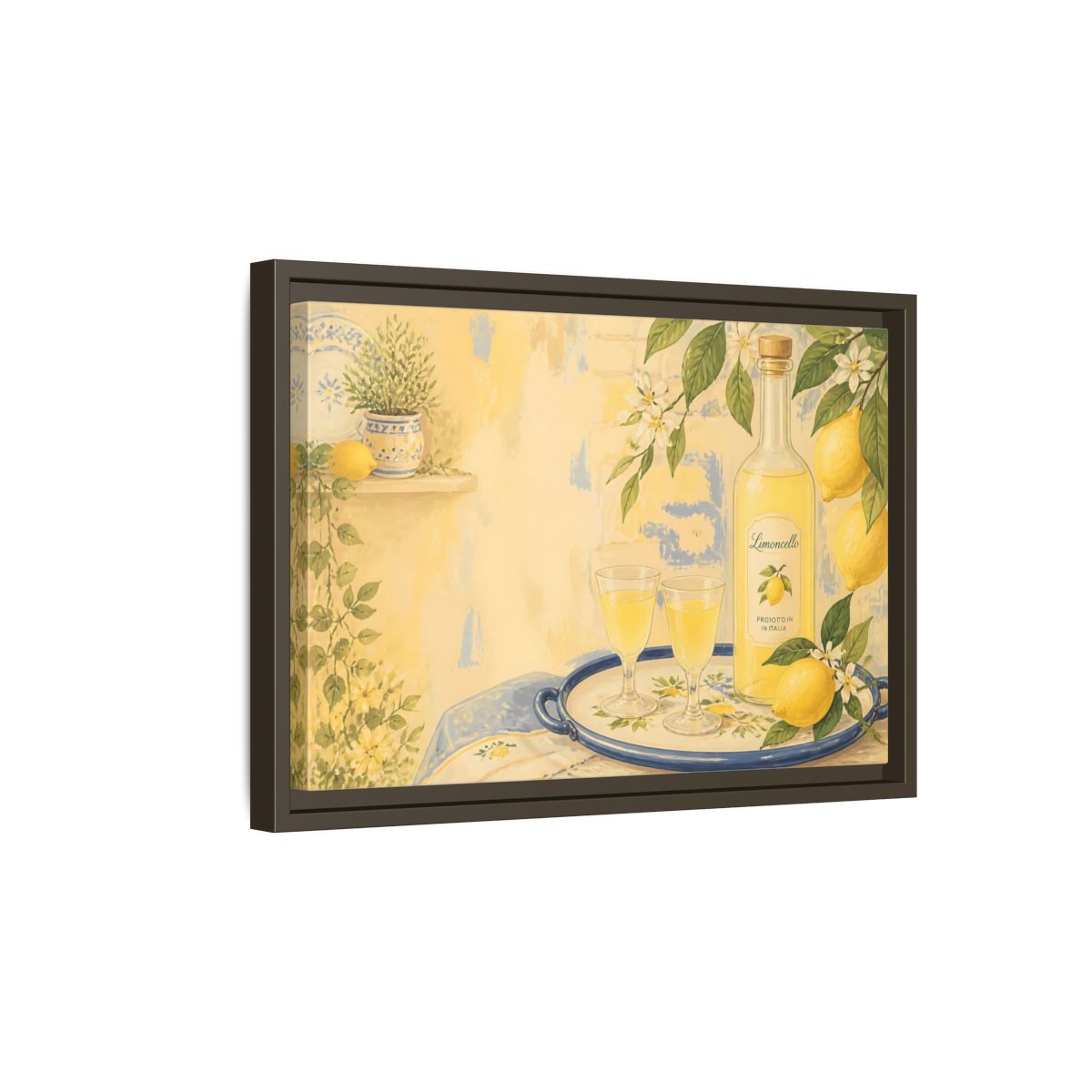 Side Mockup 5. Limoncello & Lemons shown as framed canvas print