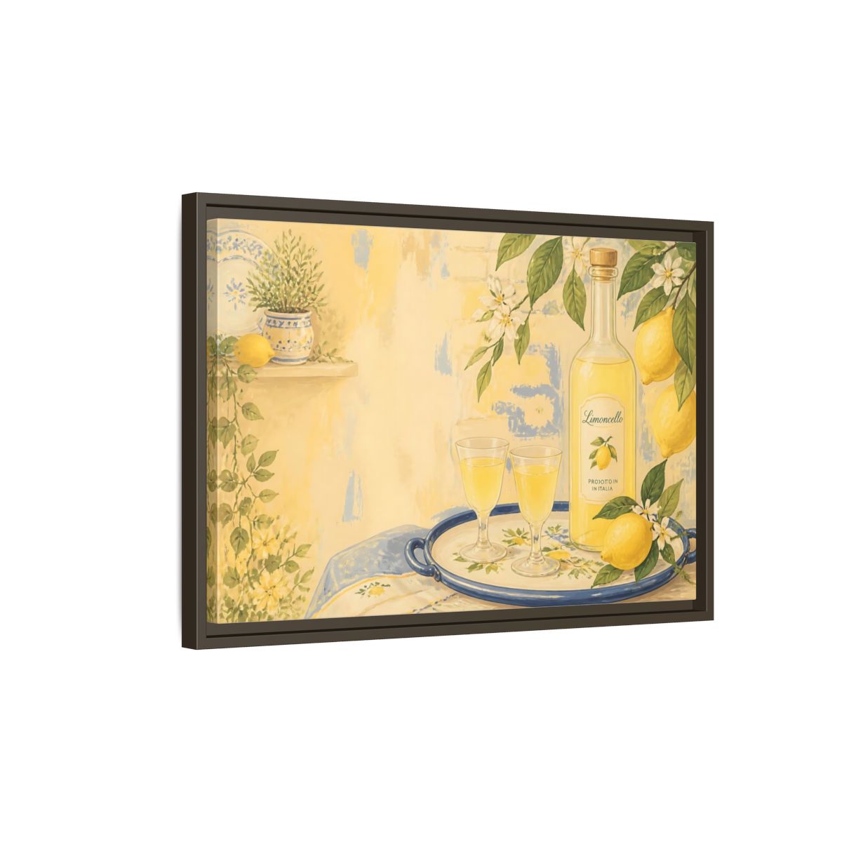 Side Mockup 2. Limoncello & Lemons shown as framed canvas print