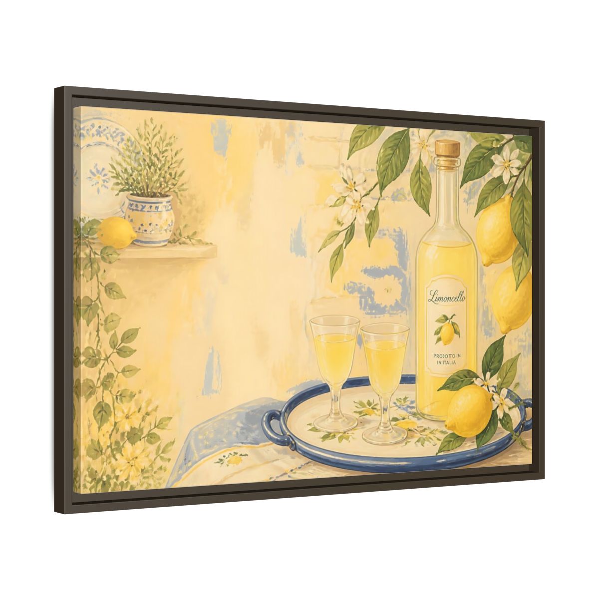 Side Mockup 11. Limoncello & Lemons shown as framed canvas print