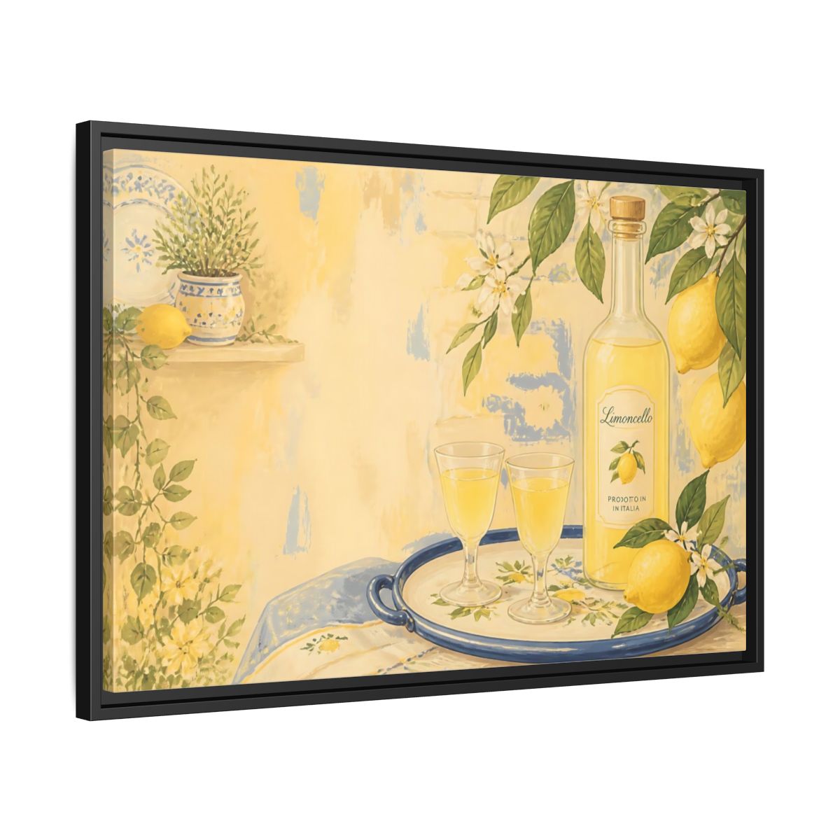 Side Mockup 14. Limoncello & Lemons shown as framed canvas print