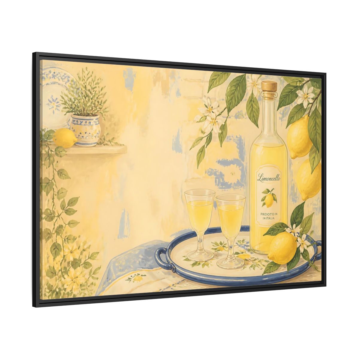 Side Mockup 12. Limoncello & Lemons shown as framed canvas print