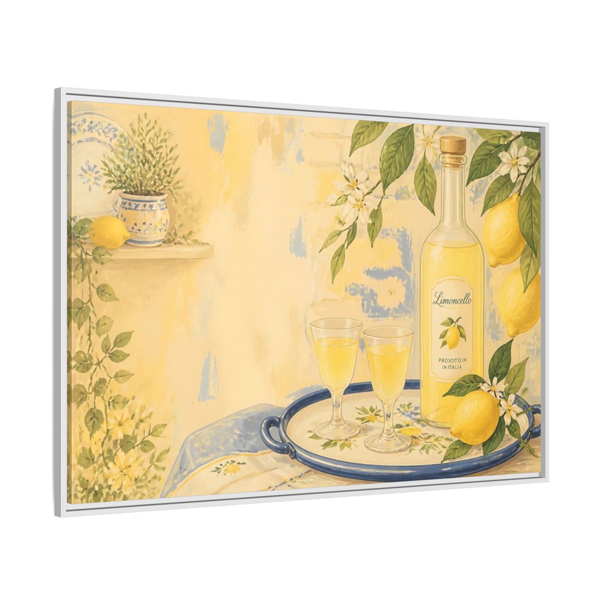 Side Mockup 7. Limoncello & Lemons shown as framed canvas print