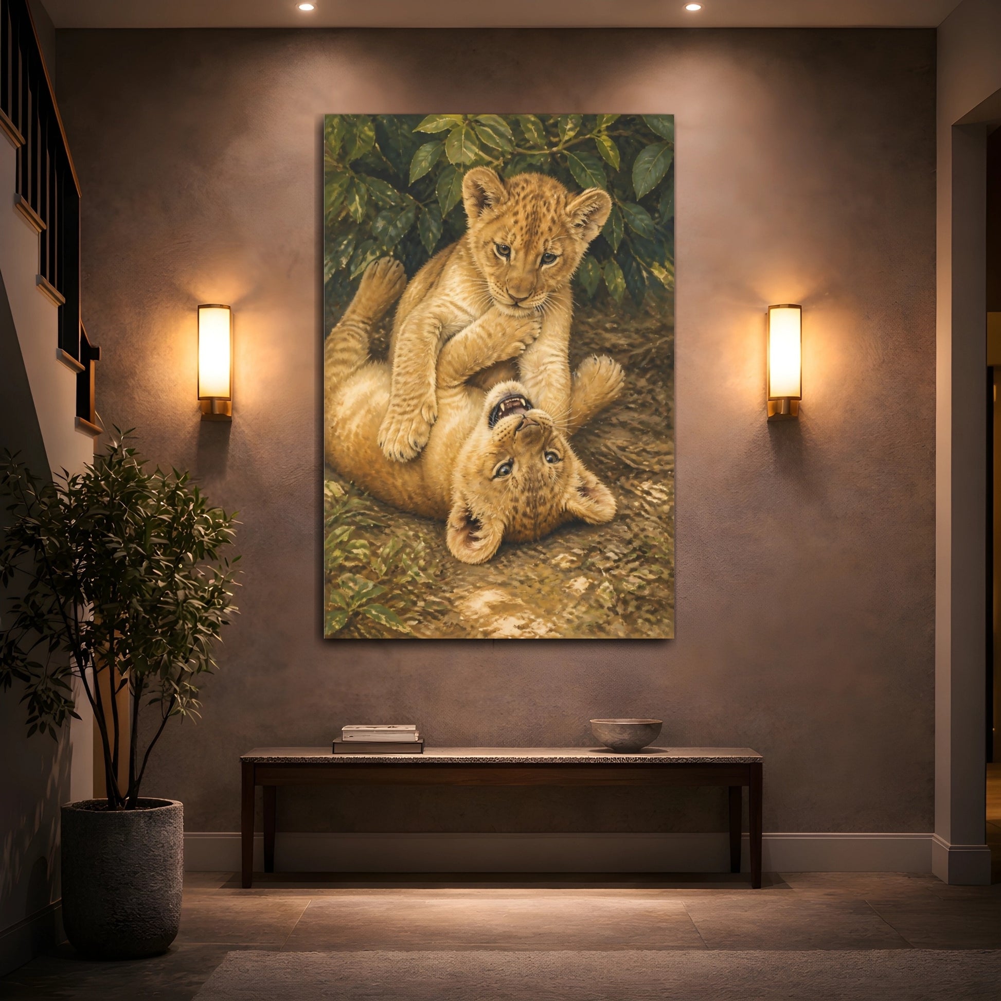 Mockup 2. Lion Cub Playtime Animals shown as canvas print