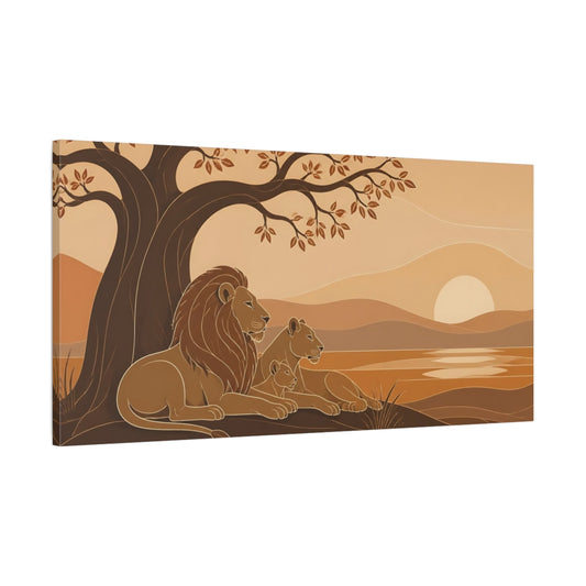 Main Mockup. Lion Family At Sunset shown as canvas print