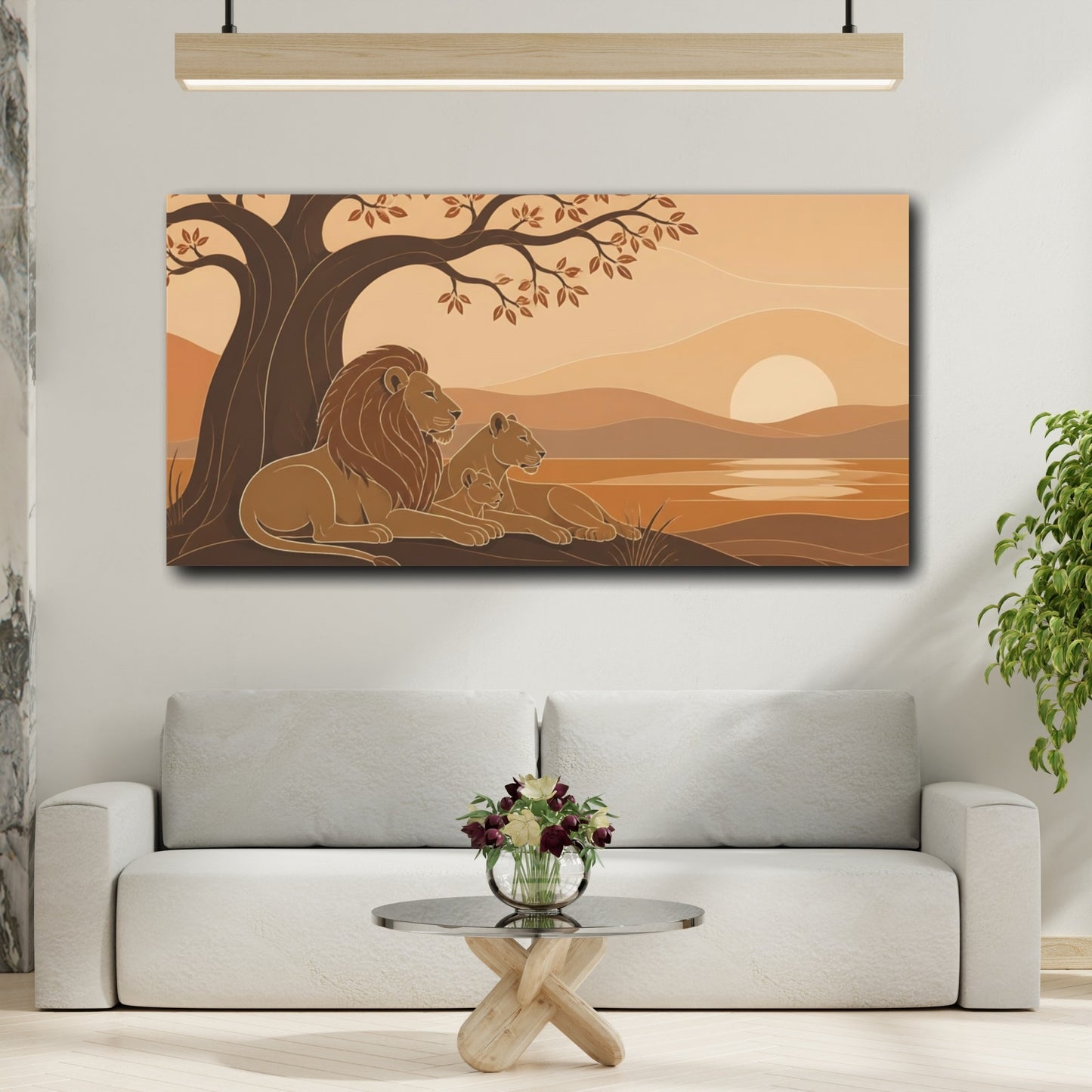Mockup 2. Lion Family At Sunset shown as canvas print