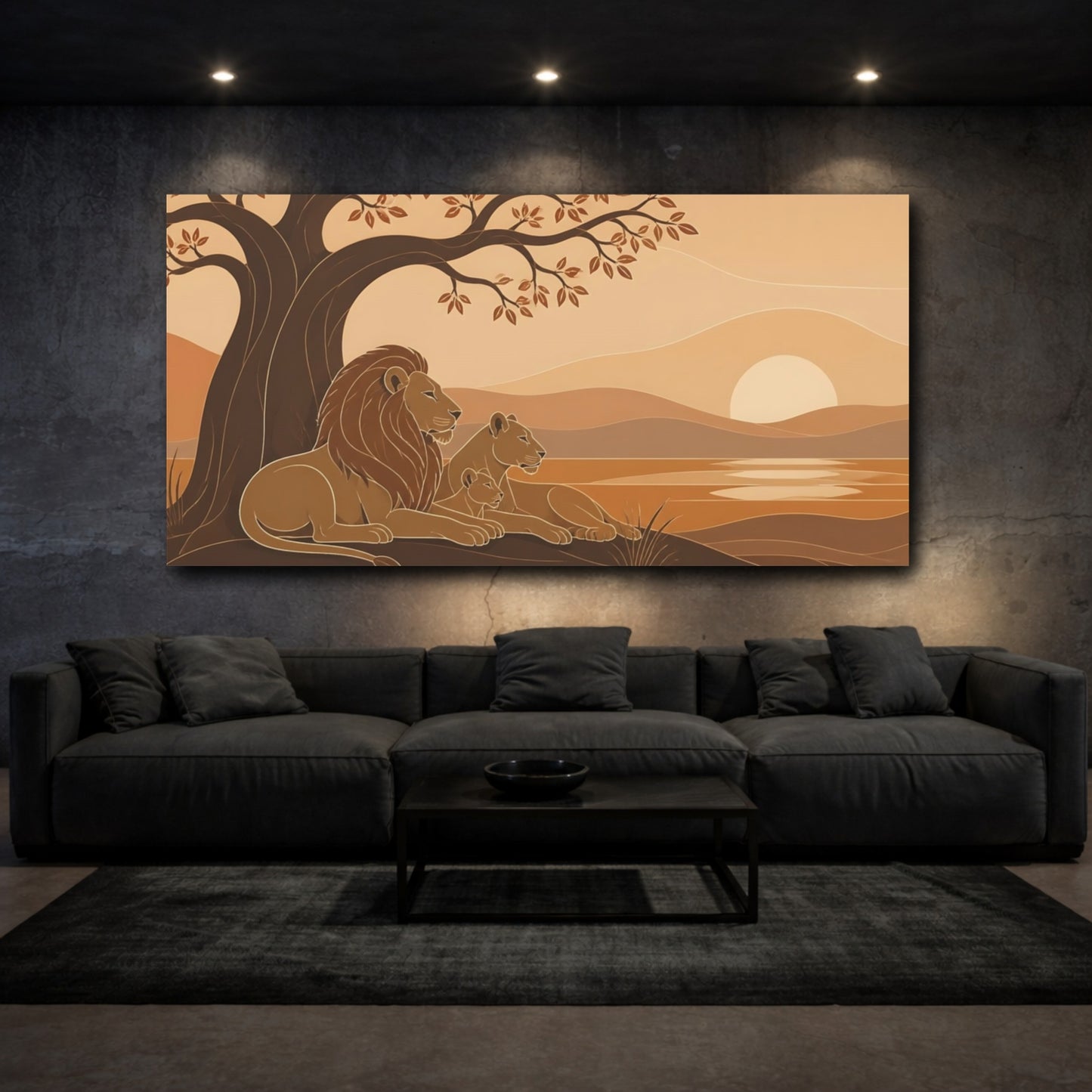 Mockup 3. Lion Family At Sunset shown as canvas print