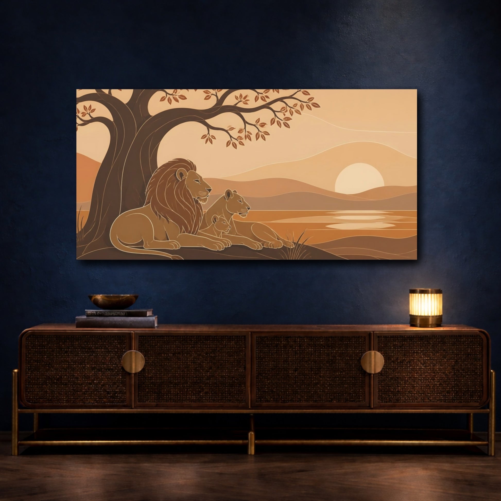 Mockup 4. Lion Family At Sunset shown as canvas print