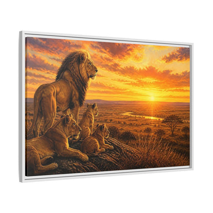 Side Mockup 9. Lion Pride Animals Sunrise shown as framed canvas print
