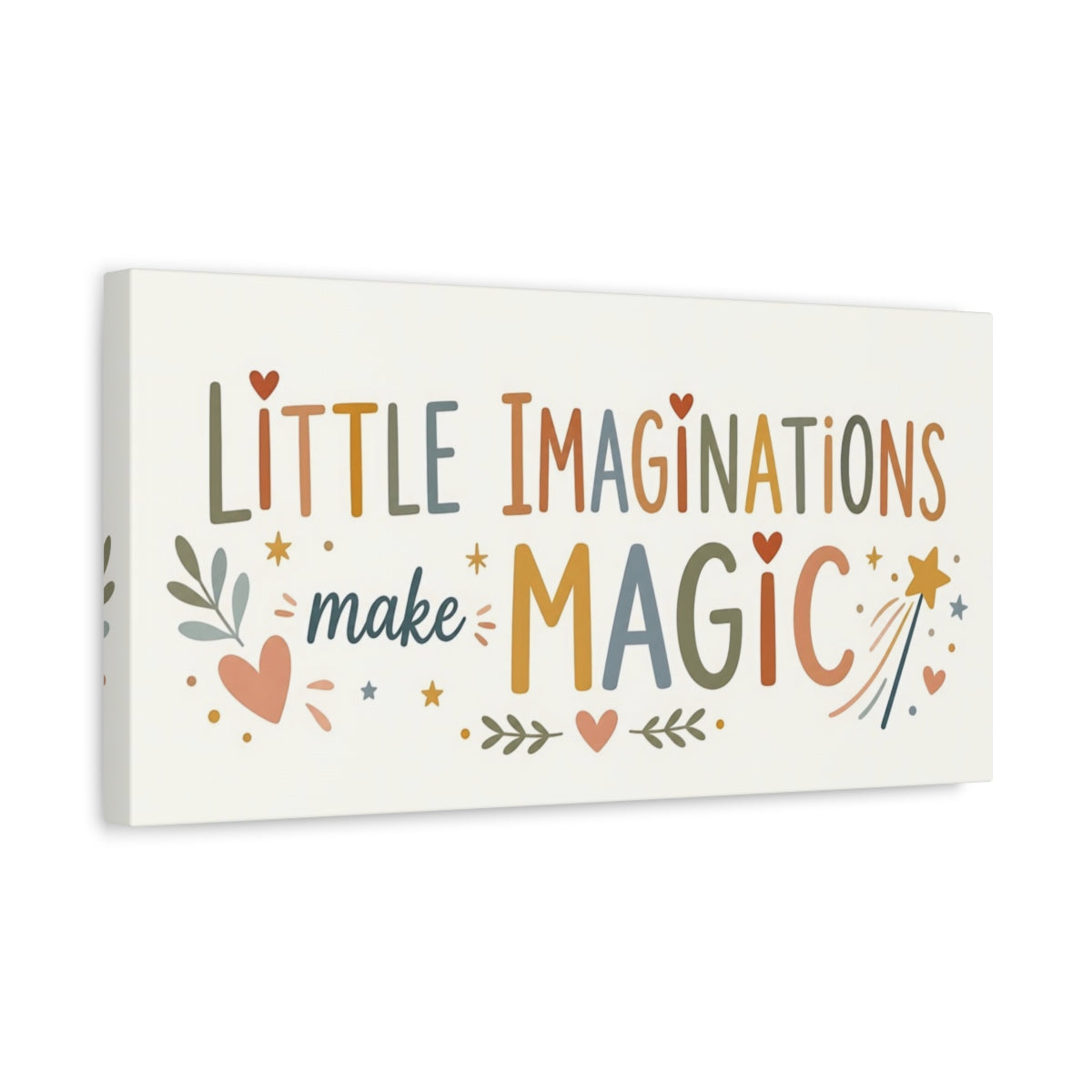 Side Mockup 3. Little Imaginations Make Magic shown as canvas print