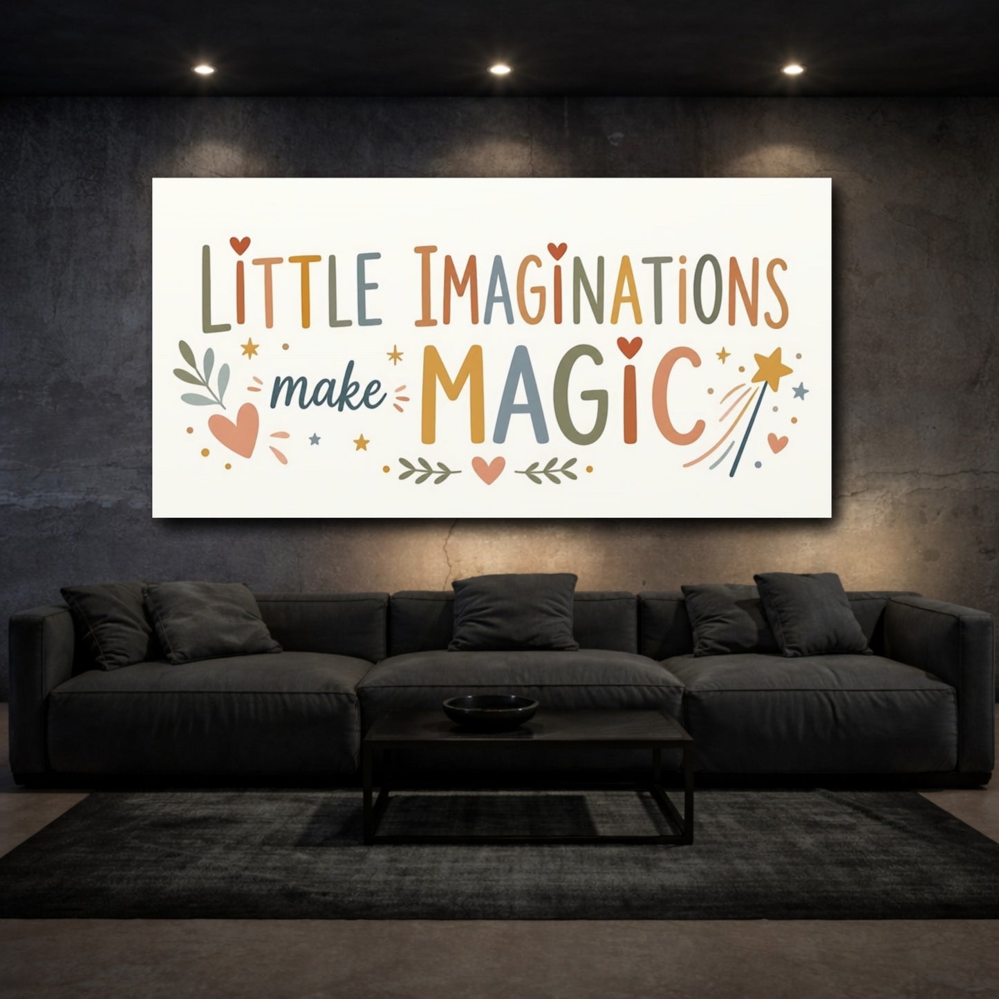 Mockup 3. Little Imaginations Make Magic shown as canvas print