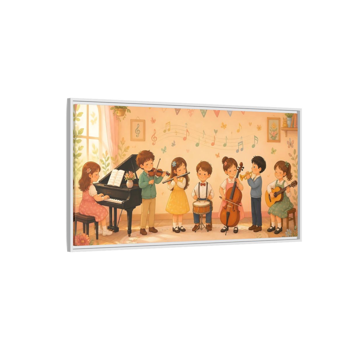 Side Mockup 3. Little Musicians Concert shown as framed canvas print