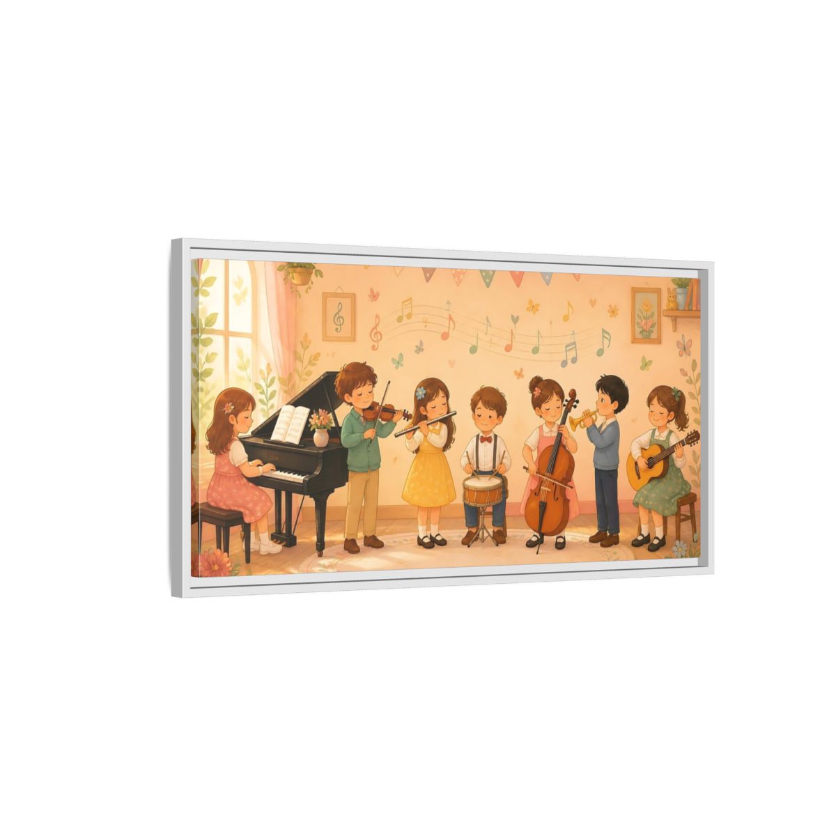 Side Mockup 1. Little Musicians Concert shown as framed canvas print