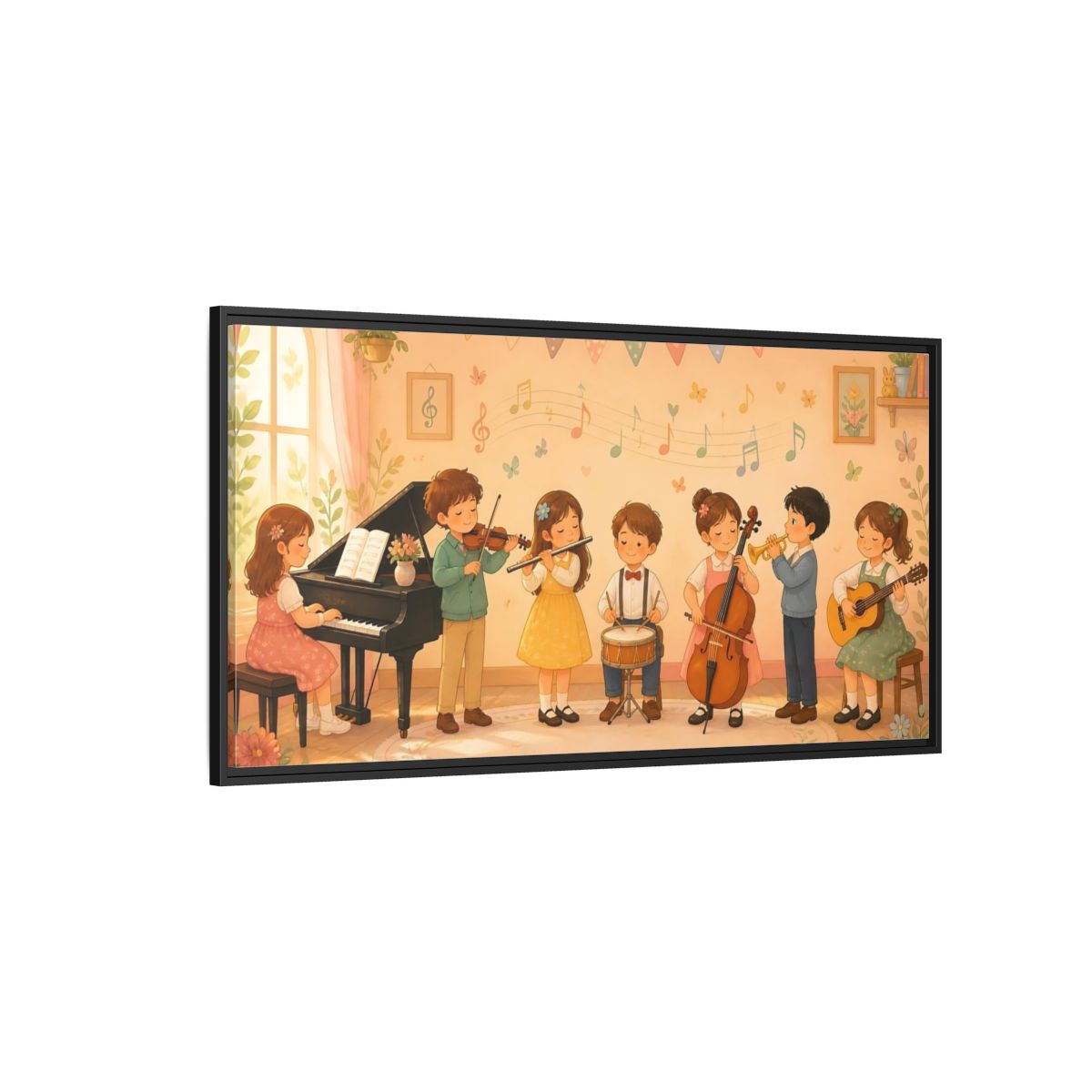 Side Mockup 5. Little Musicians Concert shown as framed canvas print