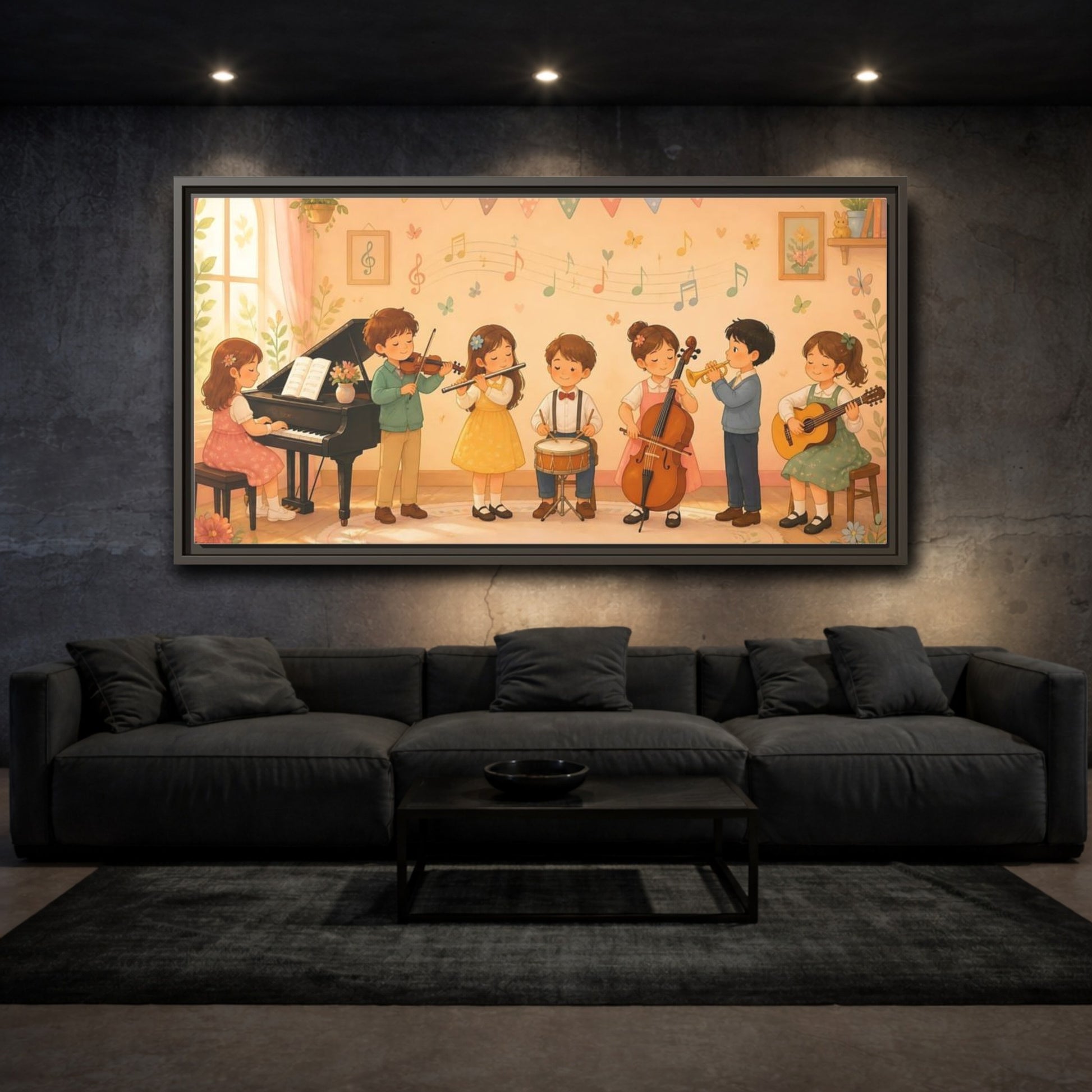 Mockup 3. Little Musicians Concert shown as framed canvas print