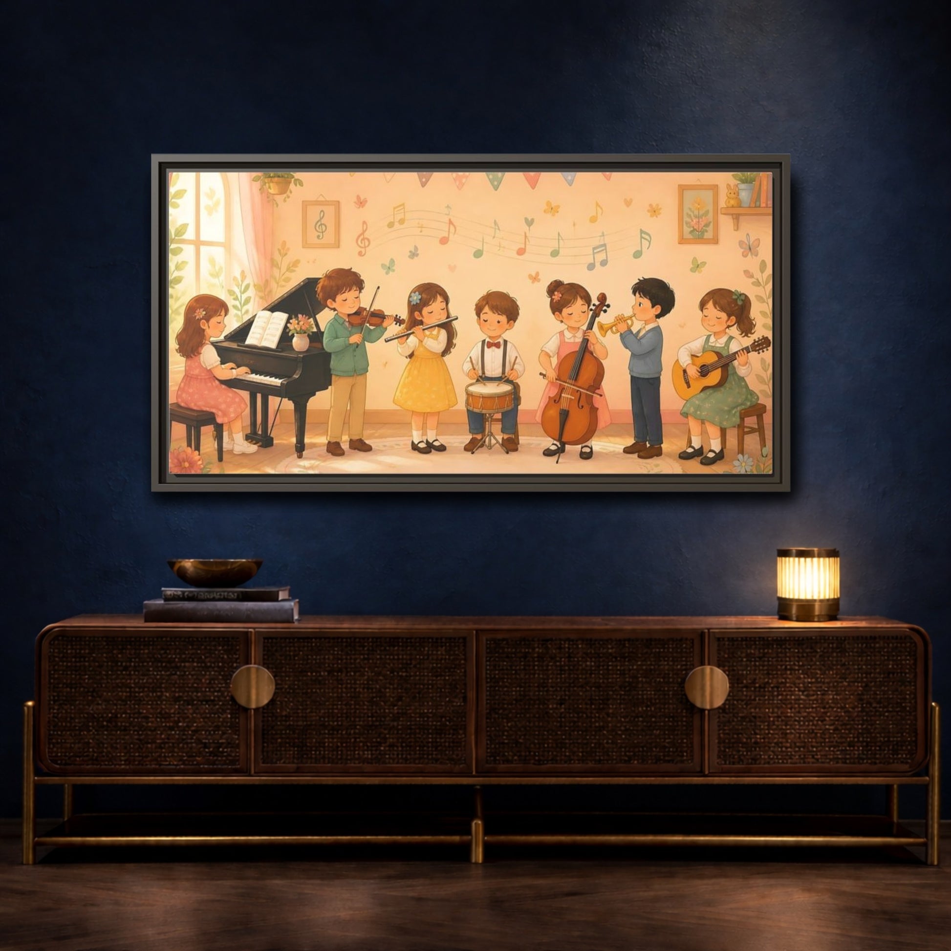 Mockup 4. Little Musicians Concert shown as framed canvas print