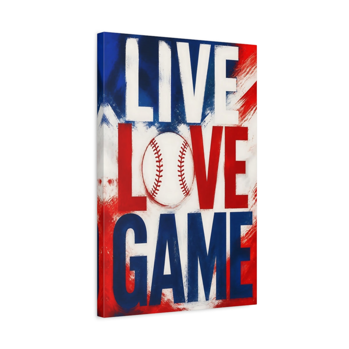 Side Mockup 3. Live Love Baseball shown as canvas print