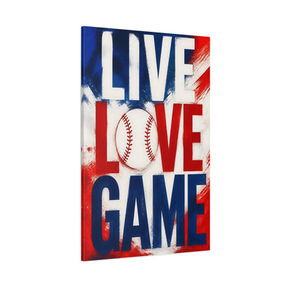 Side Mockup 1. Live Love Baseball shown as canvas print