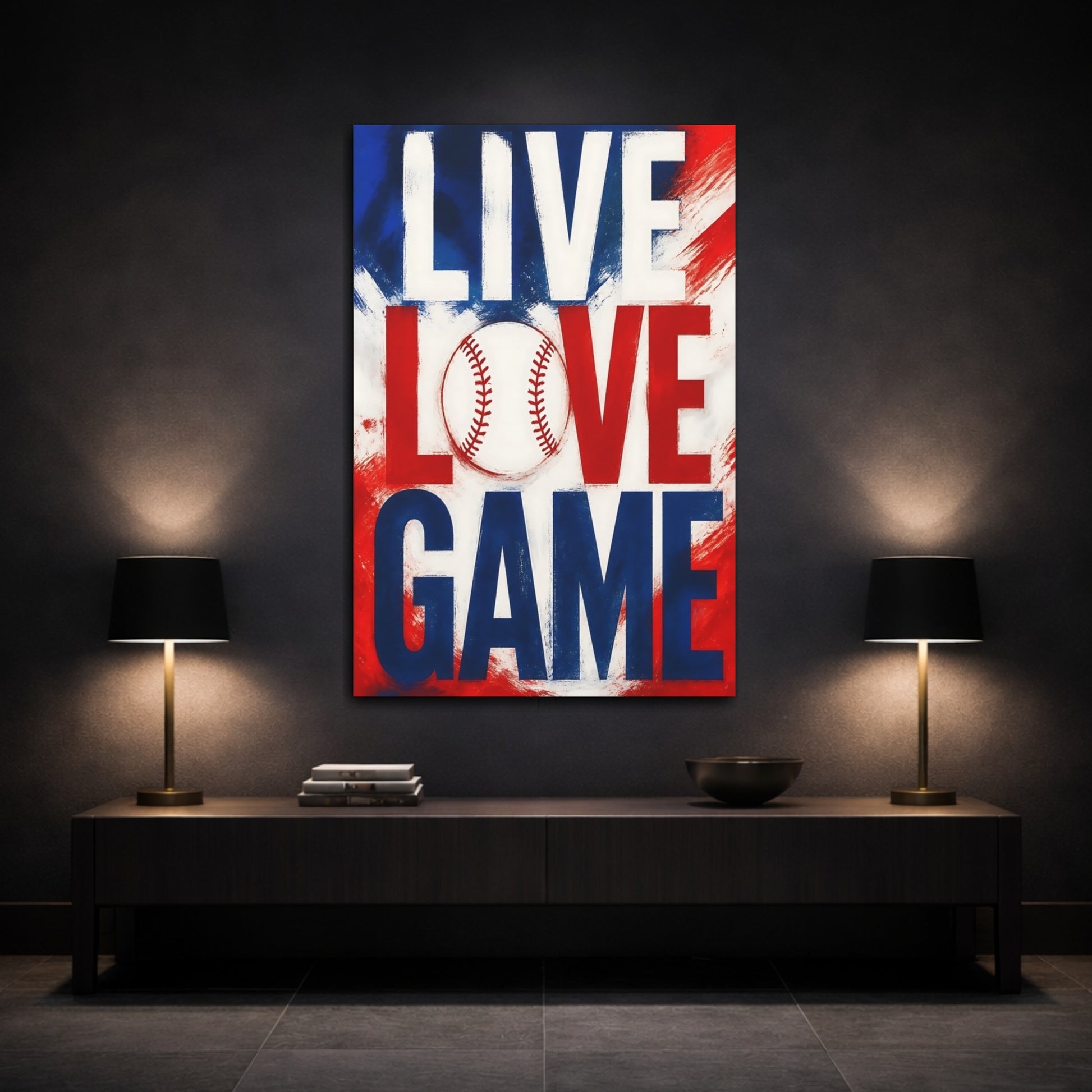 Mockup 3. Live Love Baseball shown as canvas print
