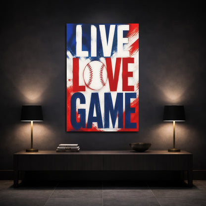 Mockup 3. Live Love Baseball shown as canvas print