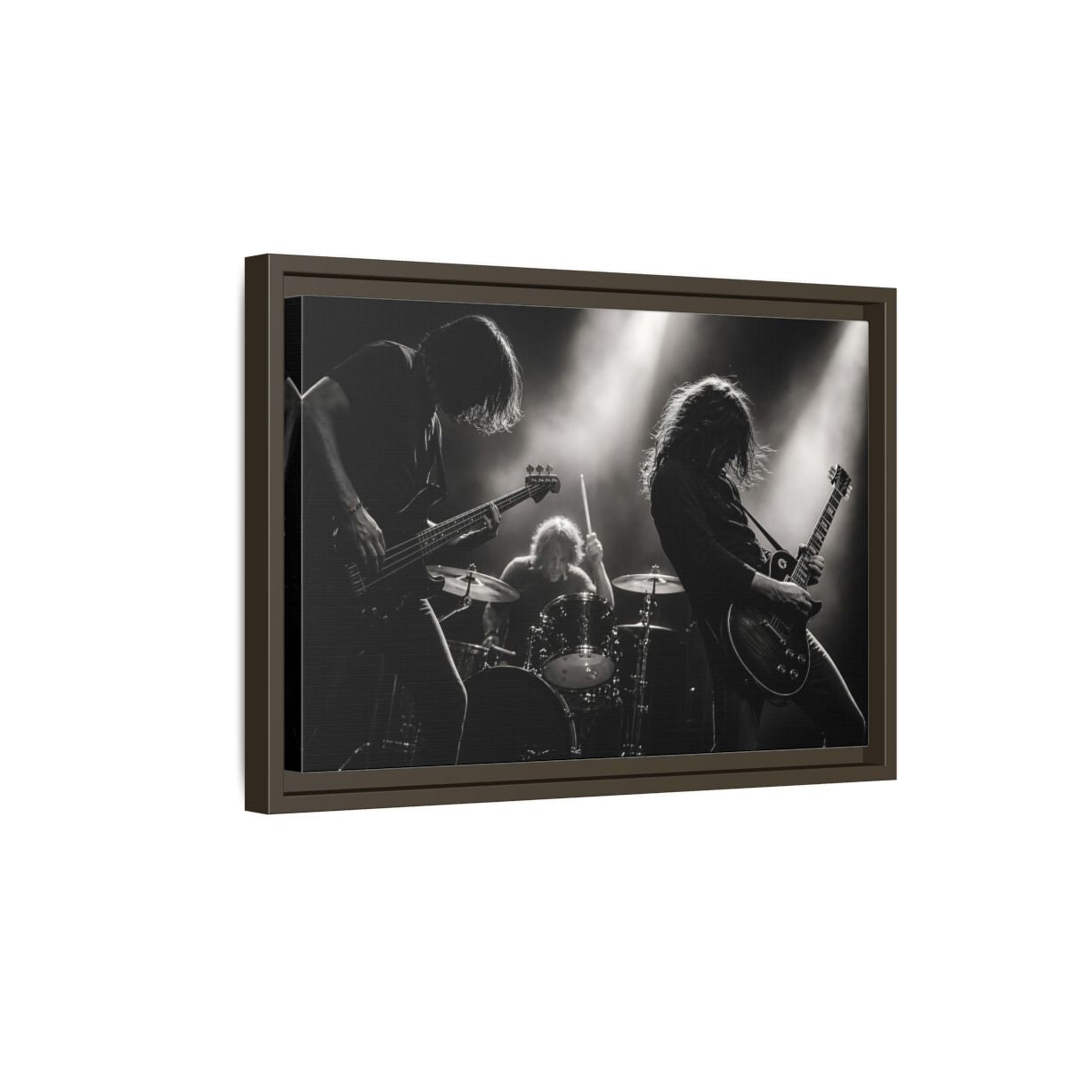 Side Mockup 5. Live Rock Trio shown as framed canvas print