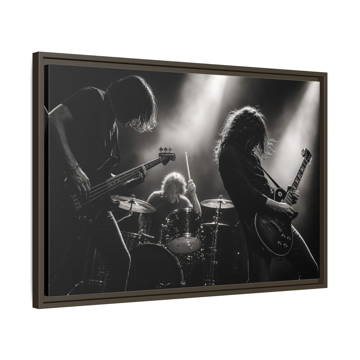 Side Mockup 11. Live Rock Trio shown as framed canvas print