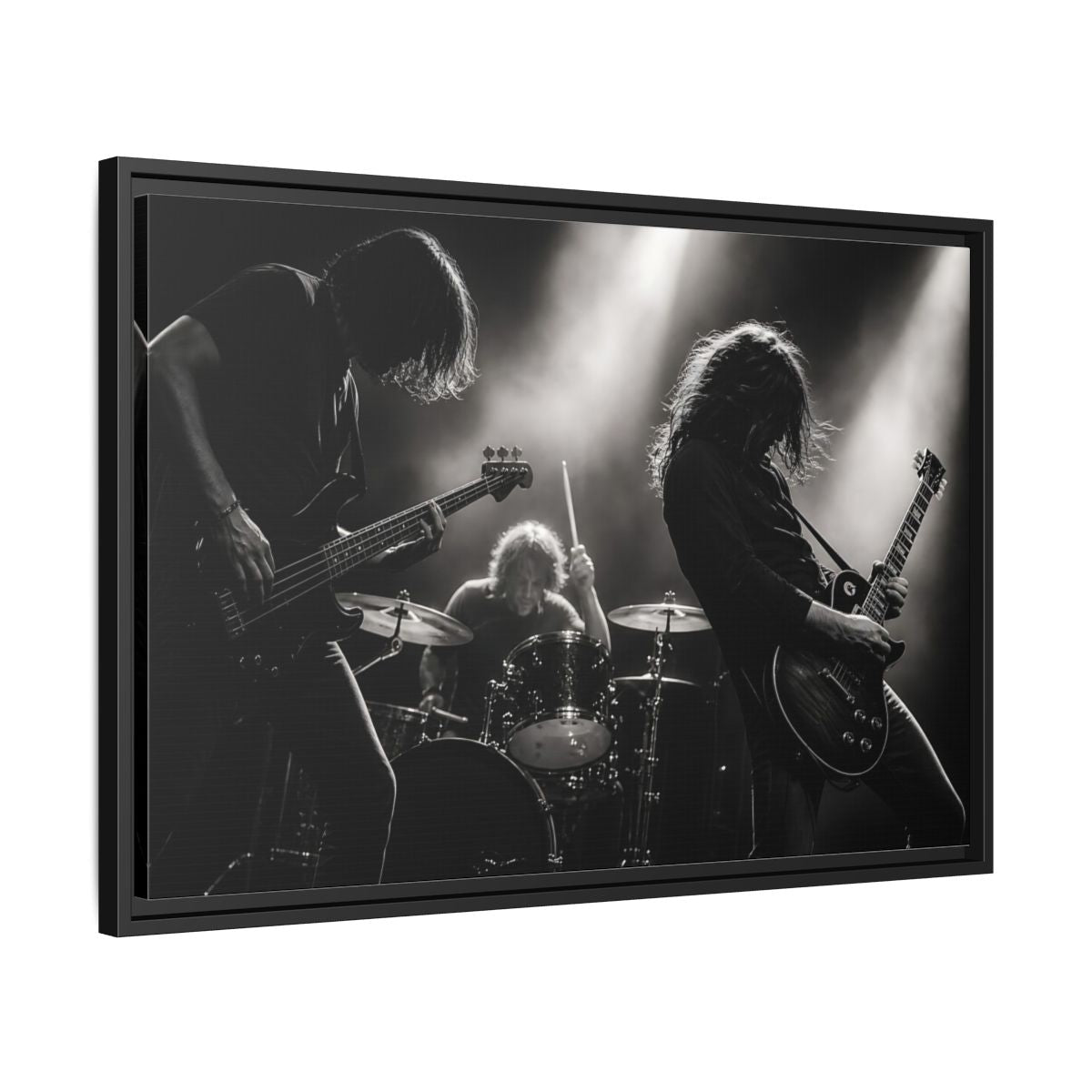 Side Mockup 14. Live Rock Trio shown as framed canvas print