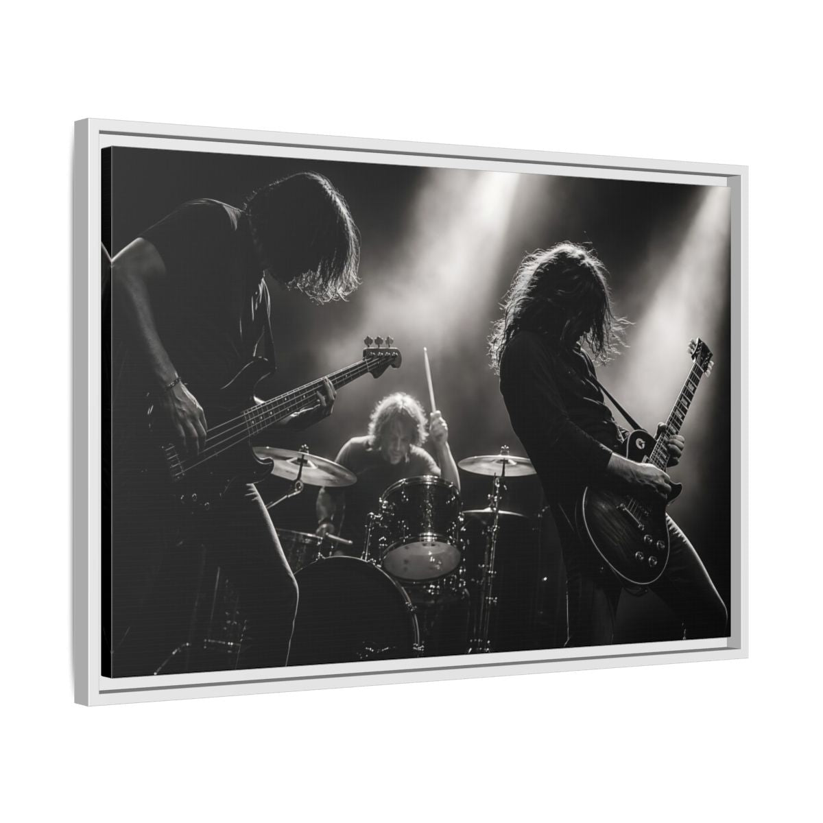 Side Mockup 10. Live Rock Trio shown as framed canvas print