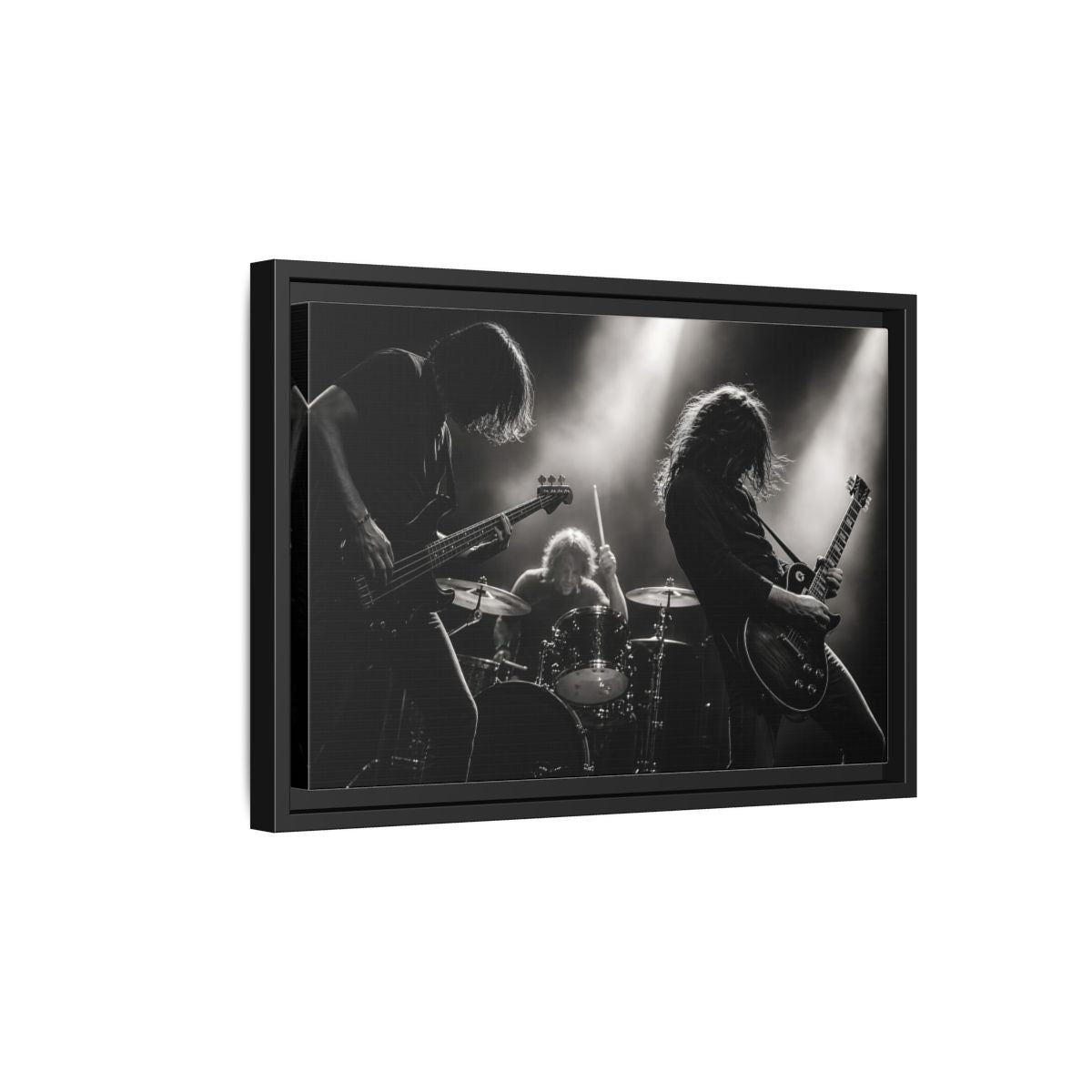 Side Mockup 6. Live Rock Trio shown as framed canvas print