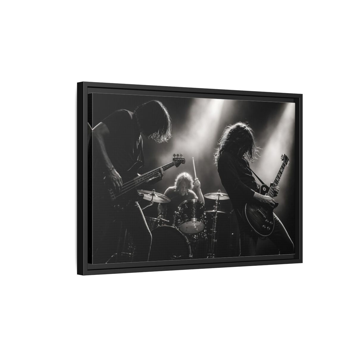 Side Mockup 3. Live Rock Trio shown as framed canvas print