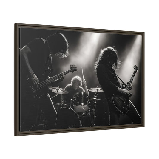 Main Mockup. Live Rock Trio shown as framed canvas print
