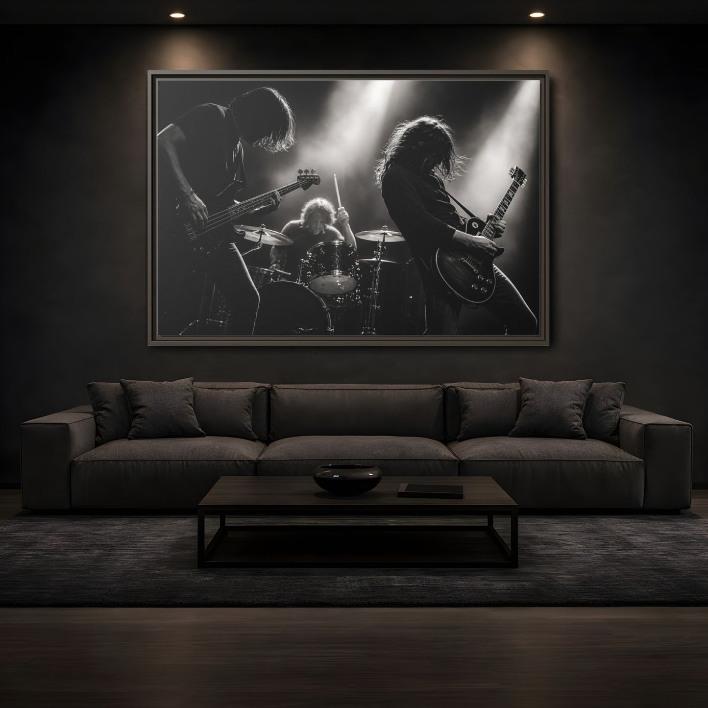 Mockup 3. Live Rock Trio shown as framed canvas print