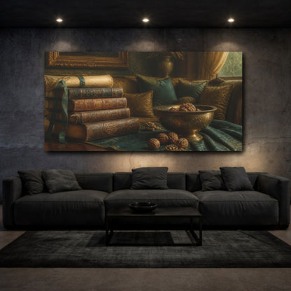Mockup 3. Living Room Antique Books shown as canvas print