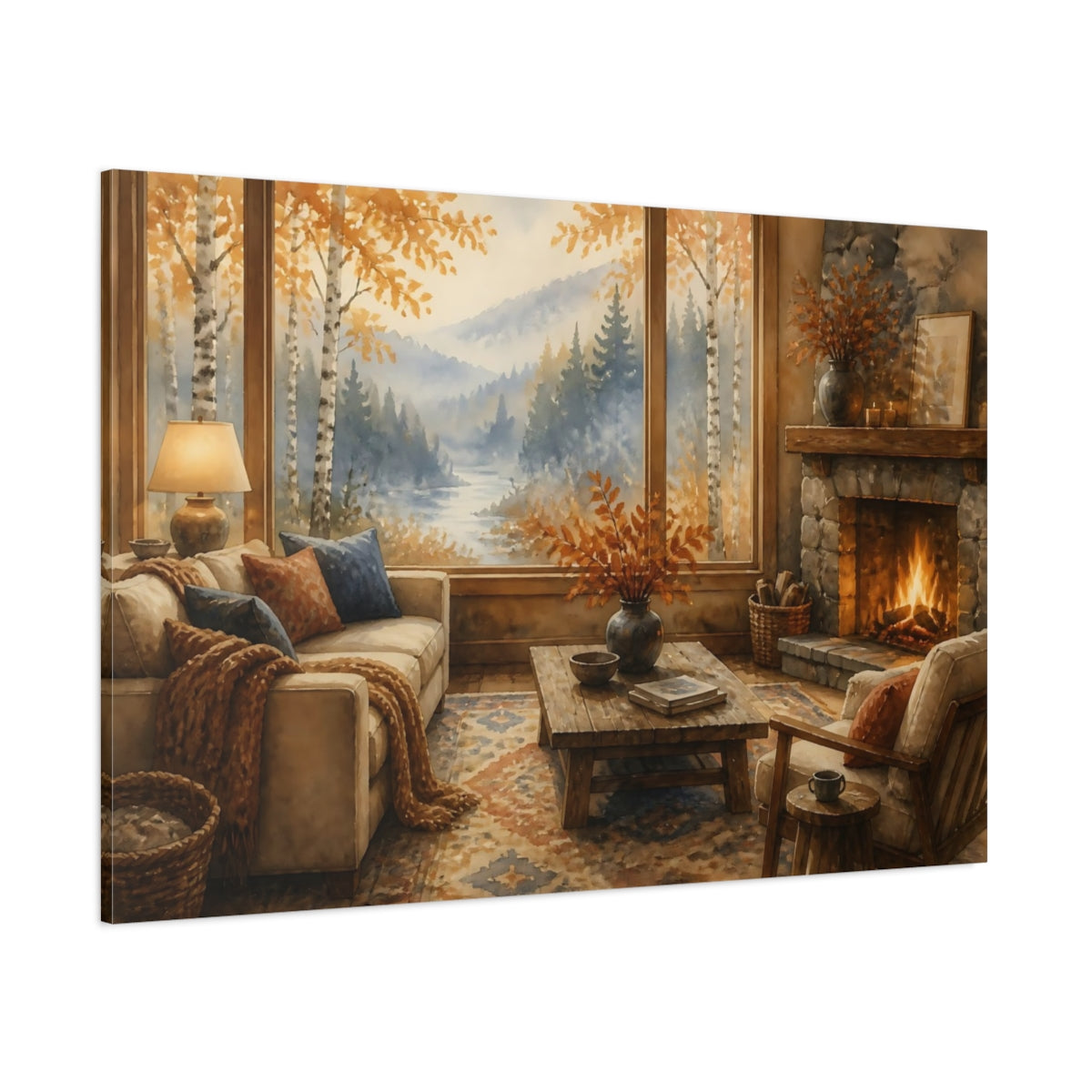 Side Mockup 1. Living Room Birch Window shown as canvas print