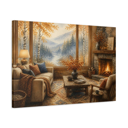 Side Mockup 2. Living Room Birch Window shown as canvas print