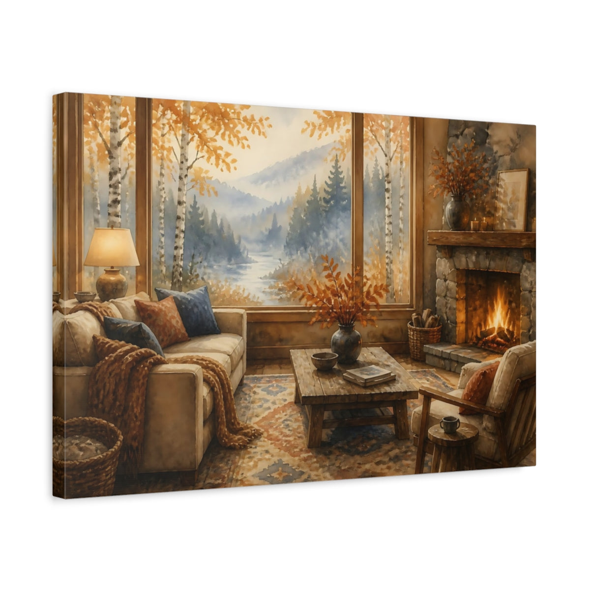 Side Mockup 3. Living Room Birch Window shown as canvas print