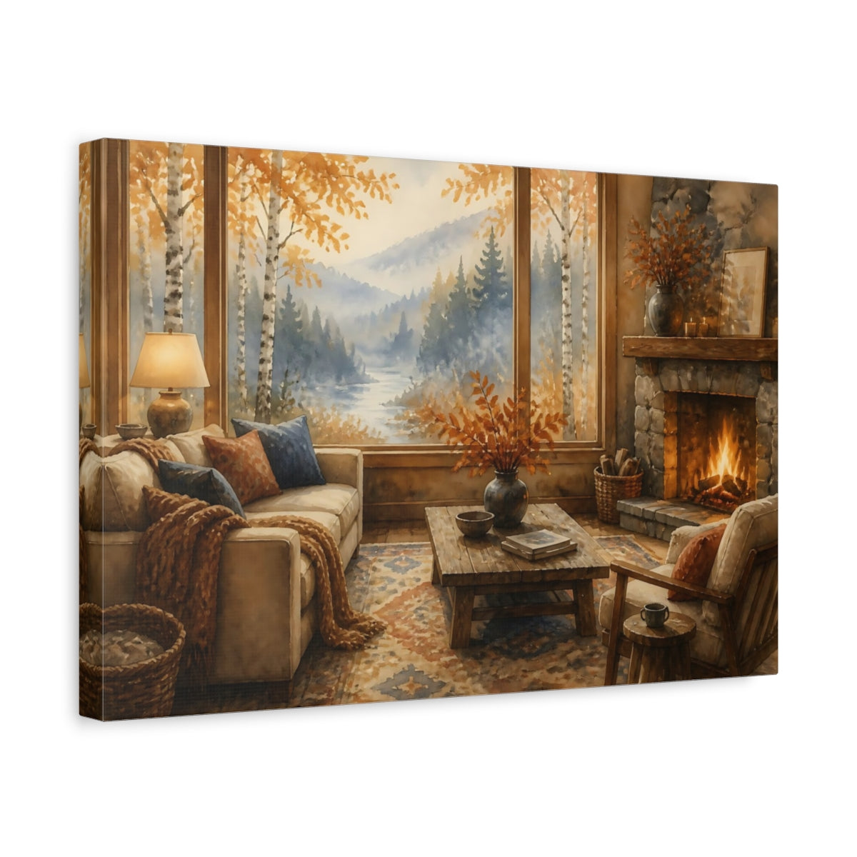 Side Mockup 4. Living Room Birch Window shown as canvas print