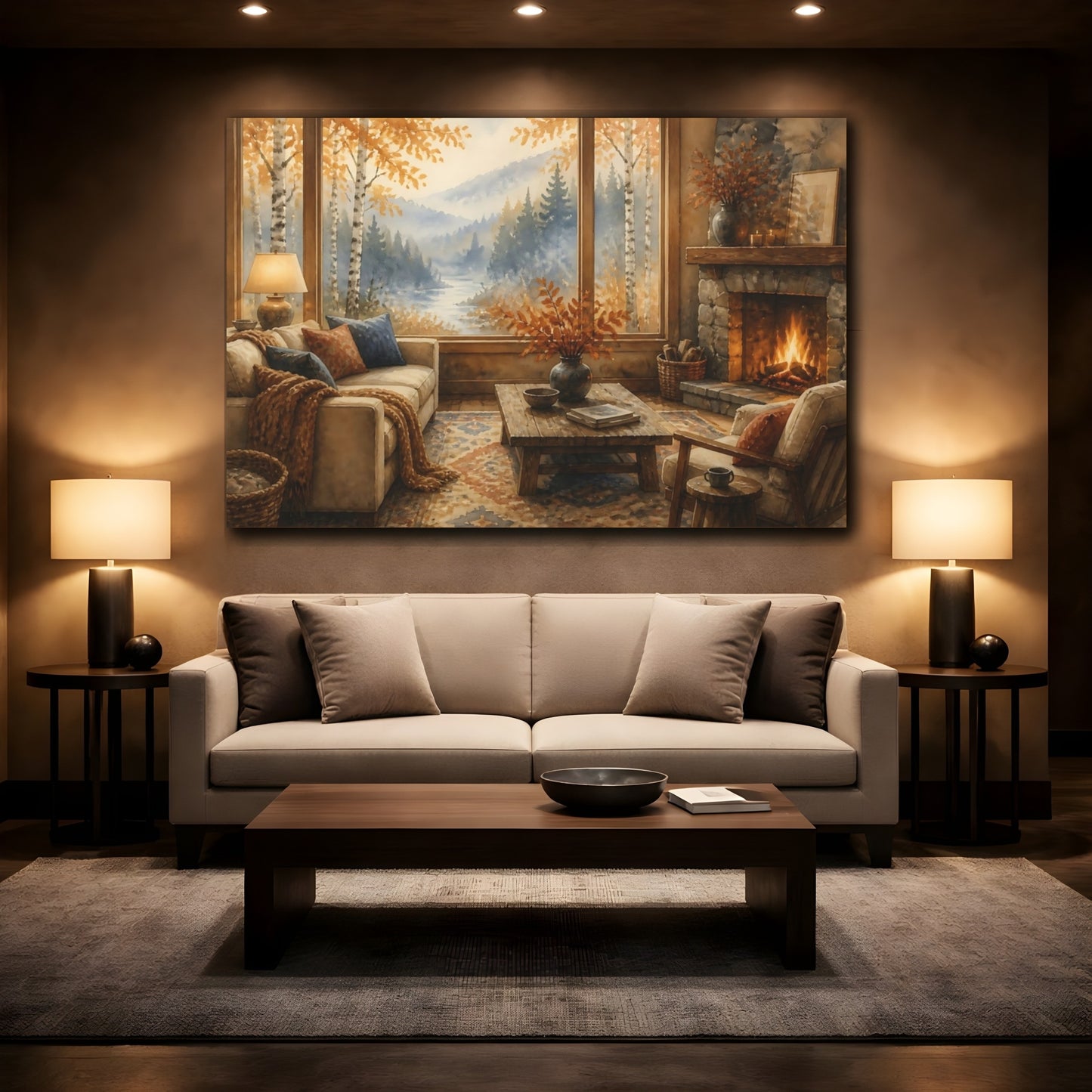 Mockup 2. Living Room Birch Window shown as canvas print