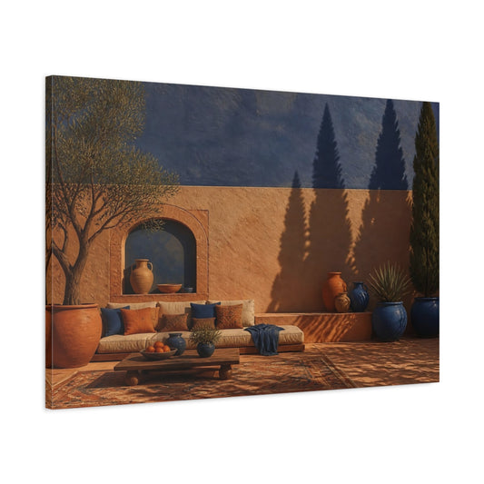 Main Mockup. Living Room Courtyard Shadows shown as canvas print