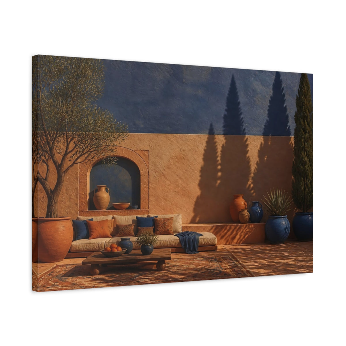 Side Mockup 2. Living Room Courtyard Shadows shown as canvas print