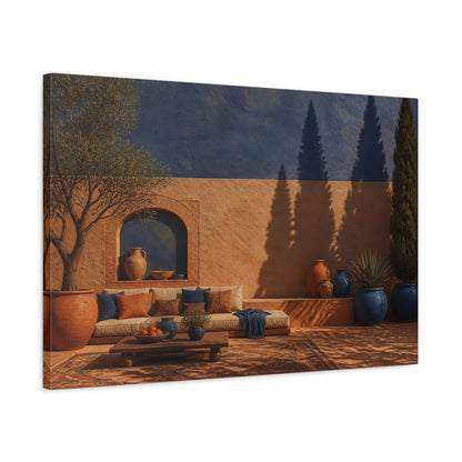Side Mockup 2. Living Room Courtyard Shadows shown as canvas print