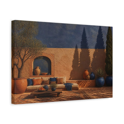 Side Mockup 4. Living Room Courtyard Shadows shown as canvas print